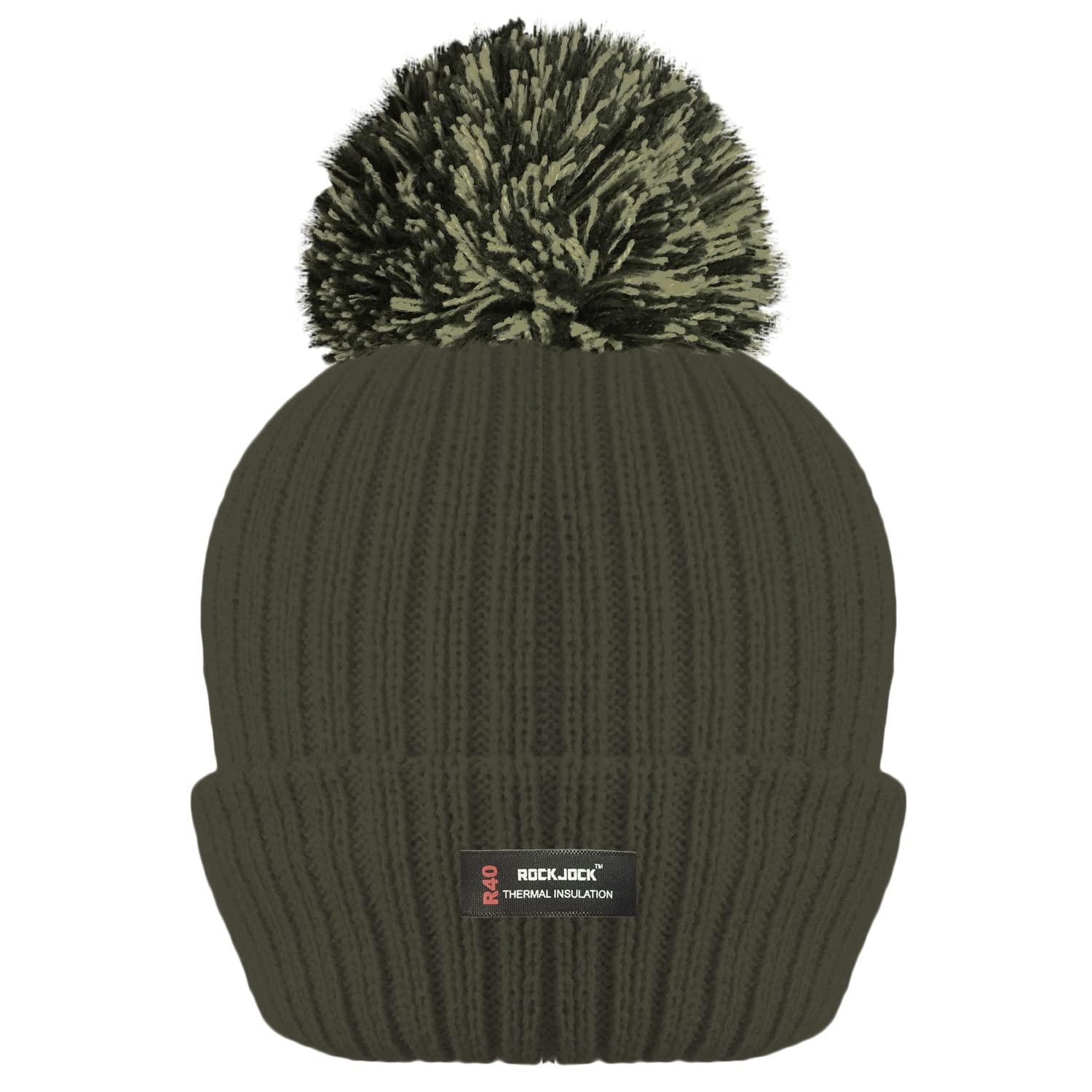 Rockjock Women's Olive R40 Winter Pom Pom Ribbed Beanie Hat With Advanced Thermal Insulation-5