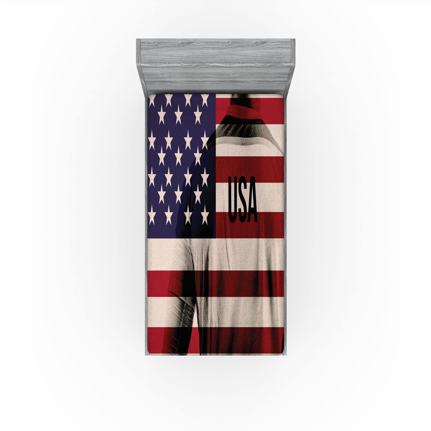 Ambesonne American Flag 2 Pack Fitted Sheet, Soccer Player, Bed Cover All-Round Elastic Deep Pockets 2 Pieces, Package Contains 2 Twin Size Fitted Sheets, Beige Blue Red