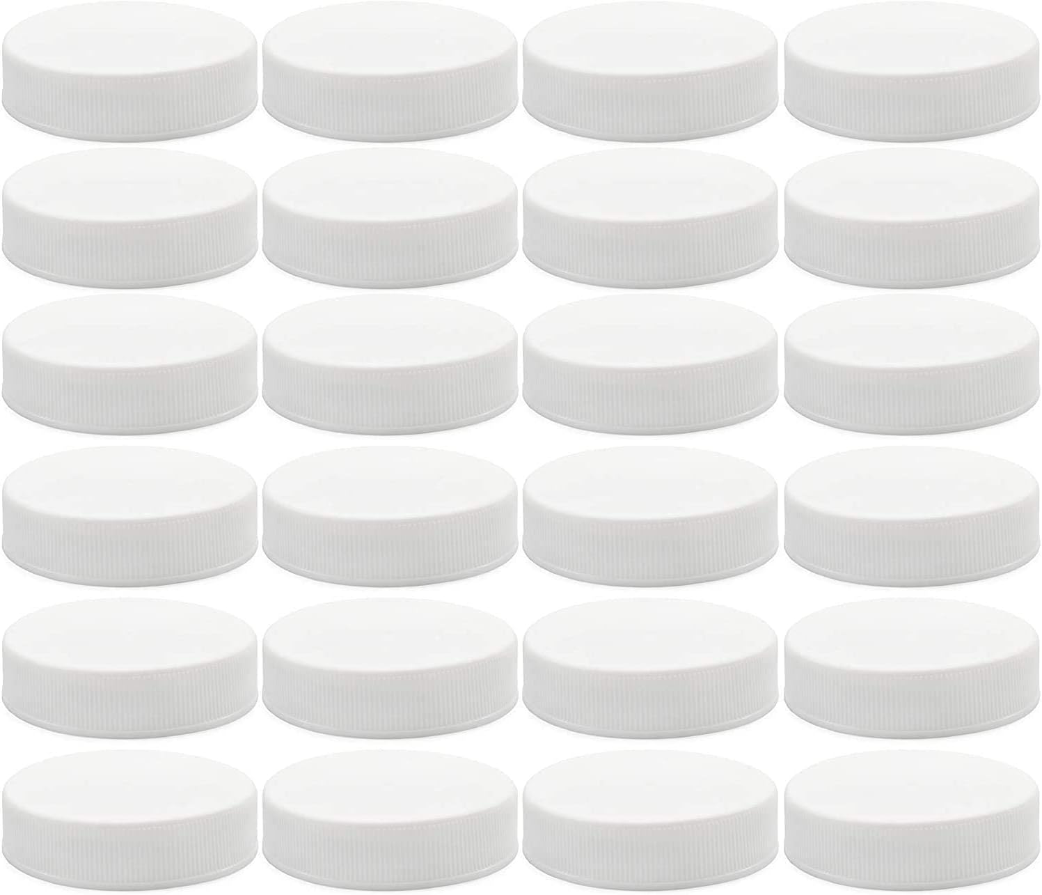 Regular Mouth Plastic Mason Jar Lids, Unlined (24-Pack); Standard Size 70-450 White Plastic Caps for Mason Jars