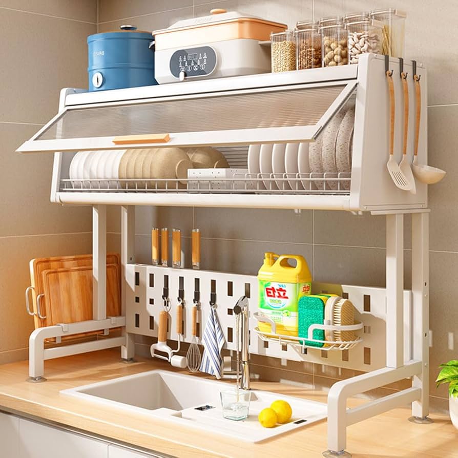 デラックスタイプ 水切りラック 高さ調整可能 Amazon｜シンク上棚、調節可能な23インチから33インチの大容量
