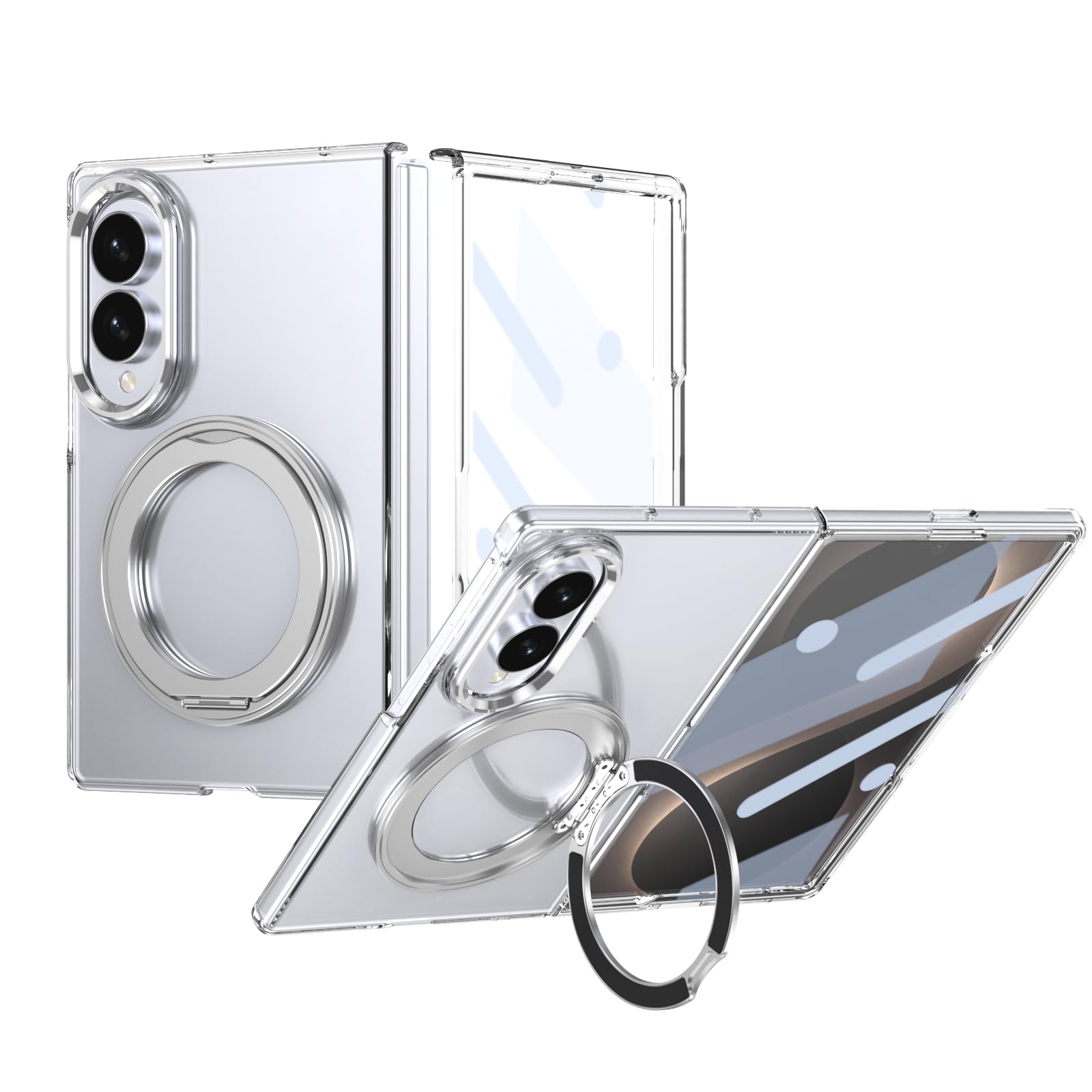 Custodia trasparente per Samsung Galaxy Z Fold 8 Supporto magnetico ad anello | Supporto girevole a 360°, pellicola protettiva per lo schermo sottile, anti-ingiallimento e anti-impronte