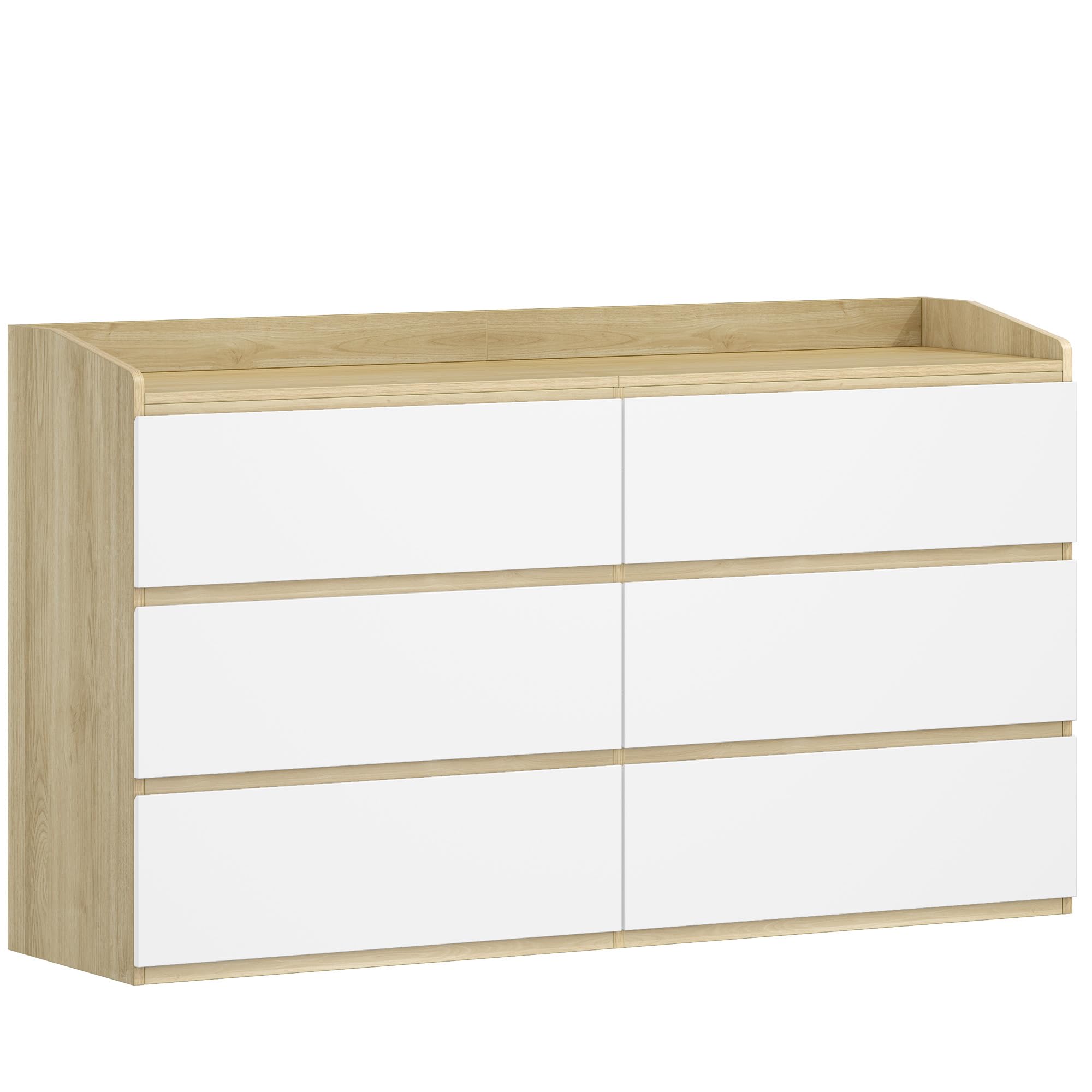 Hzuaneri Commode 40x138x84cm,6 tiroirs rambarde chêne-Blanc | Coulisses silencieuses, rebords anti-chute, patins anti-rayures, anti-bascule. Salon/chambre.FSC chêne-blanc. Réf. DC32631X.