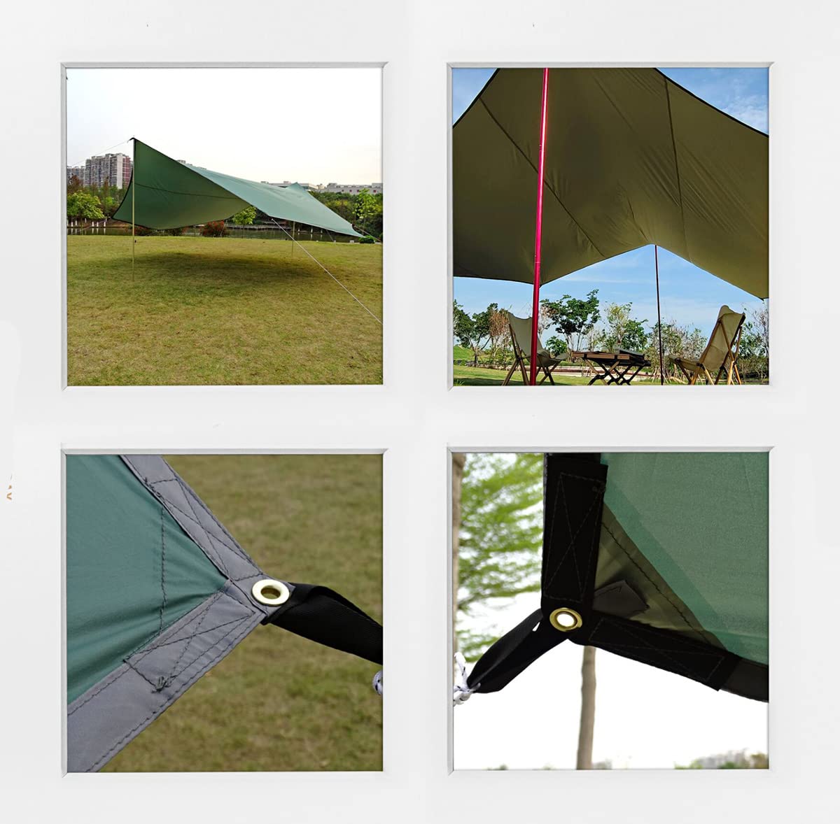 5x5m Groß Hängematte Tarp Wasserdicht Zeltplane Hexagon Camping Plane Regenplane Picknick Zelt Matte Outdoor Survival Ausrüstung（Ohne Stangen）