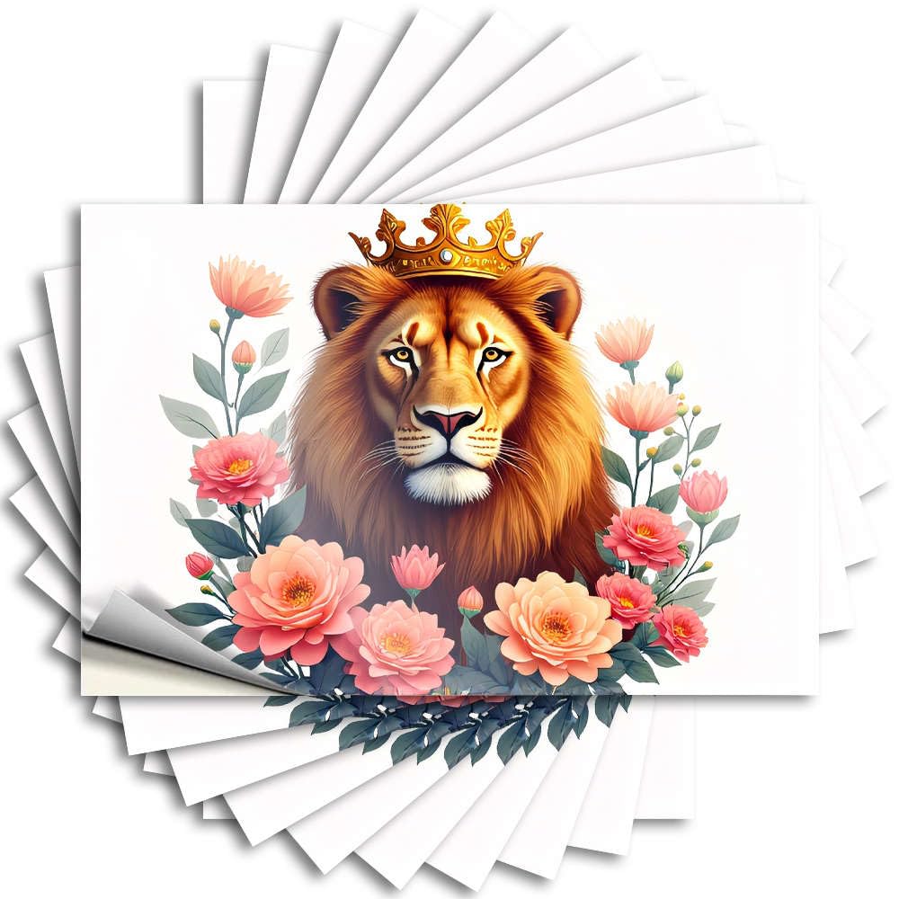 Must Sticker - Western Bathroom Exterior Water A Majestic Lion Adorned with A Crown, Surrounded By Vibrant Flowers(8X12CM)