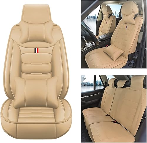 Miniatura 9 de rasiarpio Fundas de asiento de coche para Mazda2 2011-2014, par de cojines de protección de asiento de piel sintética beige compatibles con bolsa de