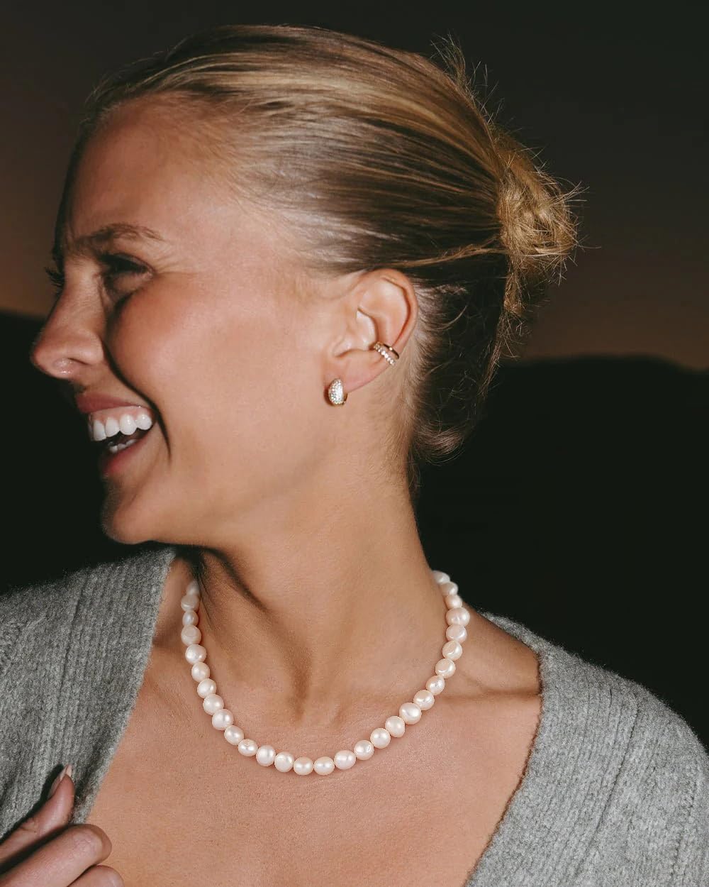 Natural Freshwater Baroque Pearl Necklace 14K Gold Plated Dainty Choker Necklace for Women Girls Snake Chain/Cuban Link/Paperclip/Ball Beaded Chain/Tennis Chain Fashion Jewelry for Gift - Image 3