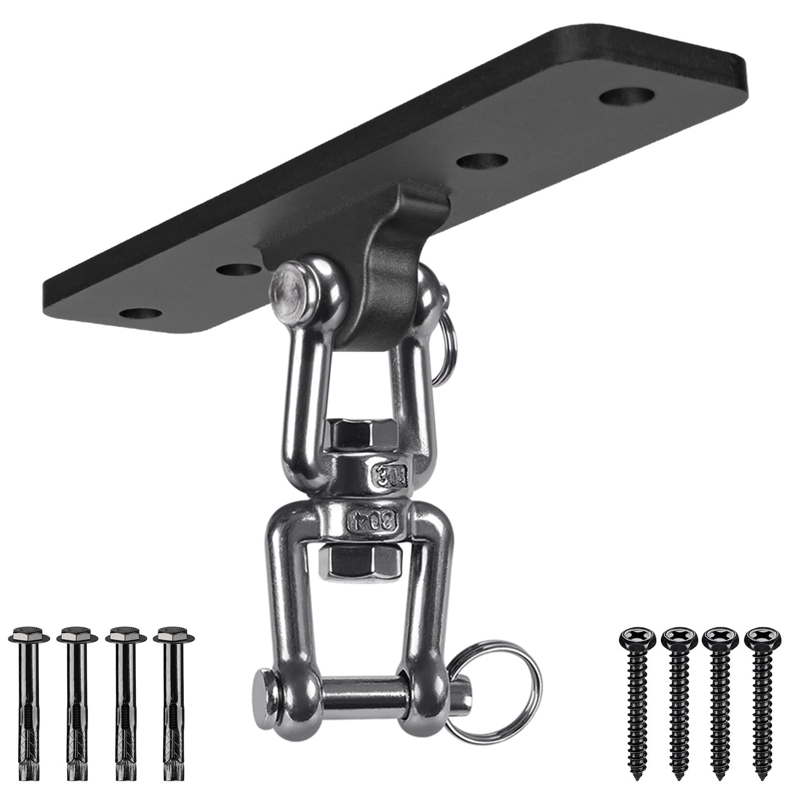 SELEWARE Gancio per appendere borse pesanti, gancio per montaggio a soffitto e parete, rotazione a 360°, supporto per travi in legno per sistemi di allenamento per la forza del peso, altalena e amaca