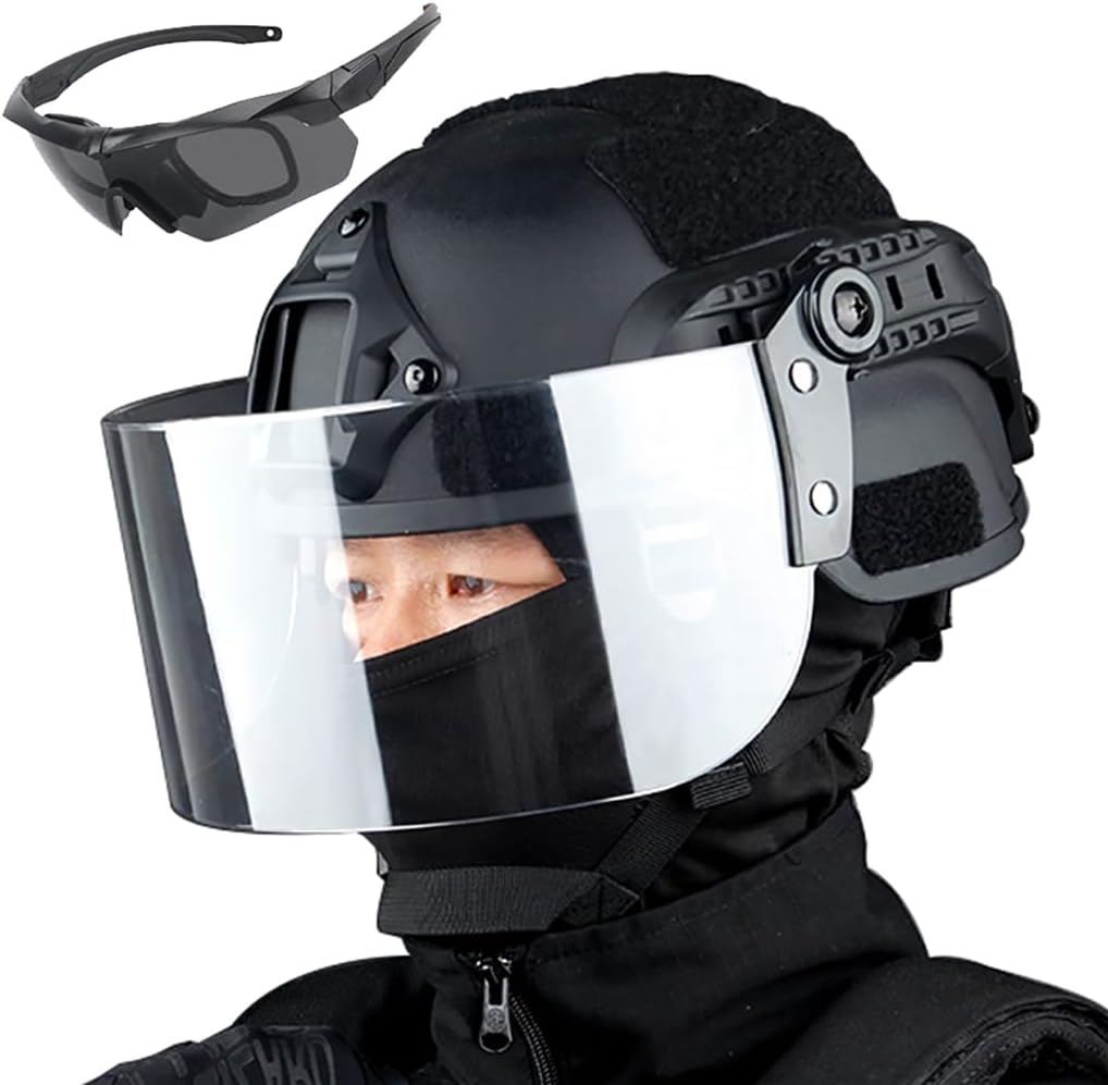 Lightweight Airsoft Helmet with Transparent Visor, Goggles and Full Face Mask, Outdoor Tactical Gear, for CS BB Paintball Hunting A