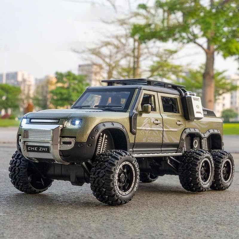 Image of Kids Model 1:24 6 Wheel Defender Die Cast Metal Car Pull Back Action Opening Doors with Realistic Engine Sound Lights Toy Car Gift for Boys - Green