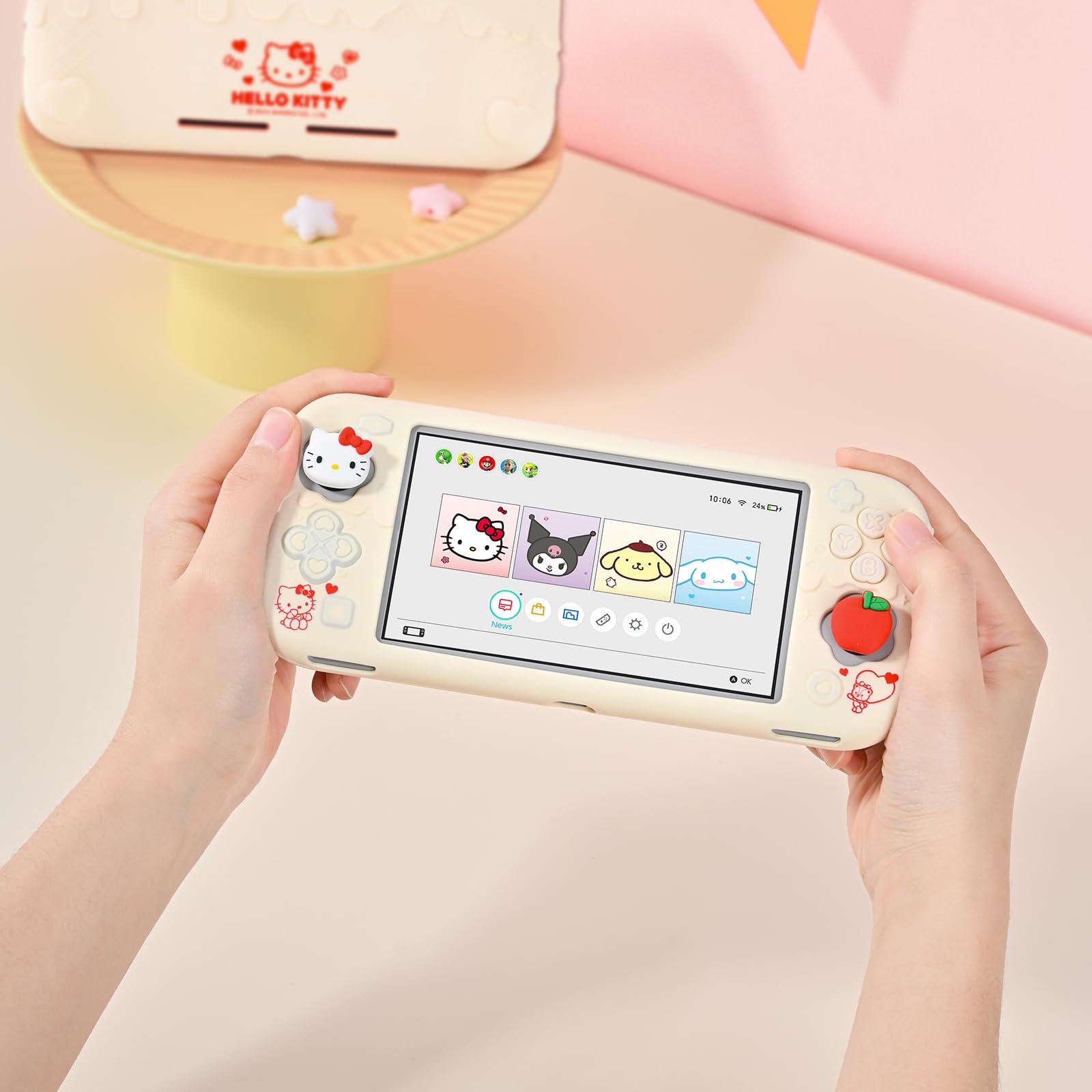 Kuitmor Coque de Protection pour Switch Lite, Housse en Silicone Souple Antirayures avec 2 Capuchons de Sticks - Blanc Cassé