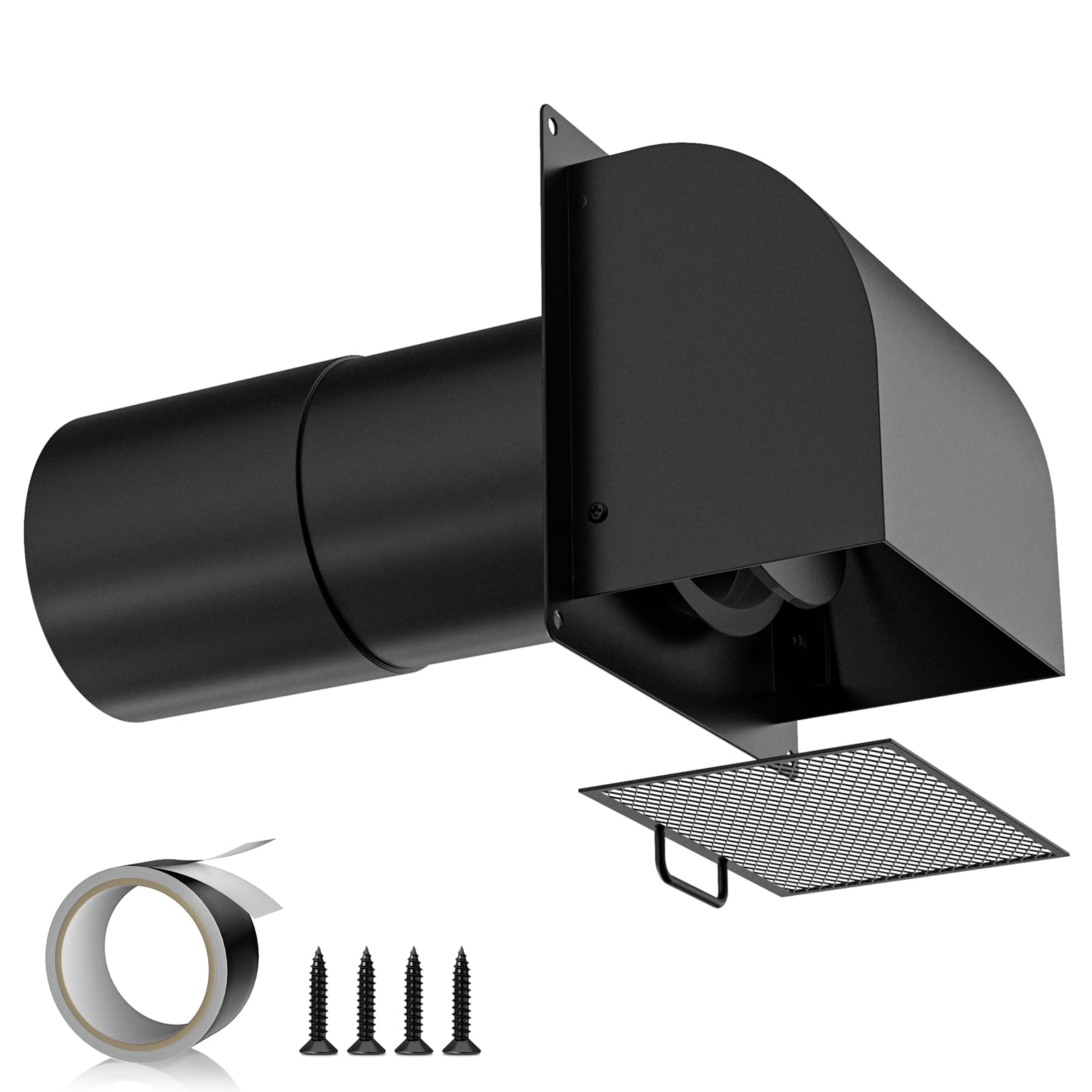 Photo 1 of [Upgraded] Hon&Guan 4 Inch Hooded Wall Vent with Magnetic Flap and Removable Mesh, Dryer Vent Cover Outside Arc-Shaped 4'' Exhaust Vent for Dryer/Bathroom/Kitchen Range Hood(Galvanized Steel, Black)