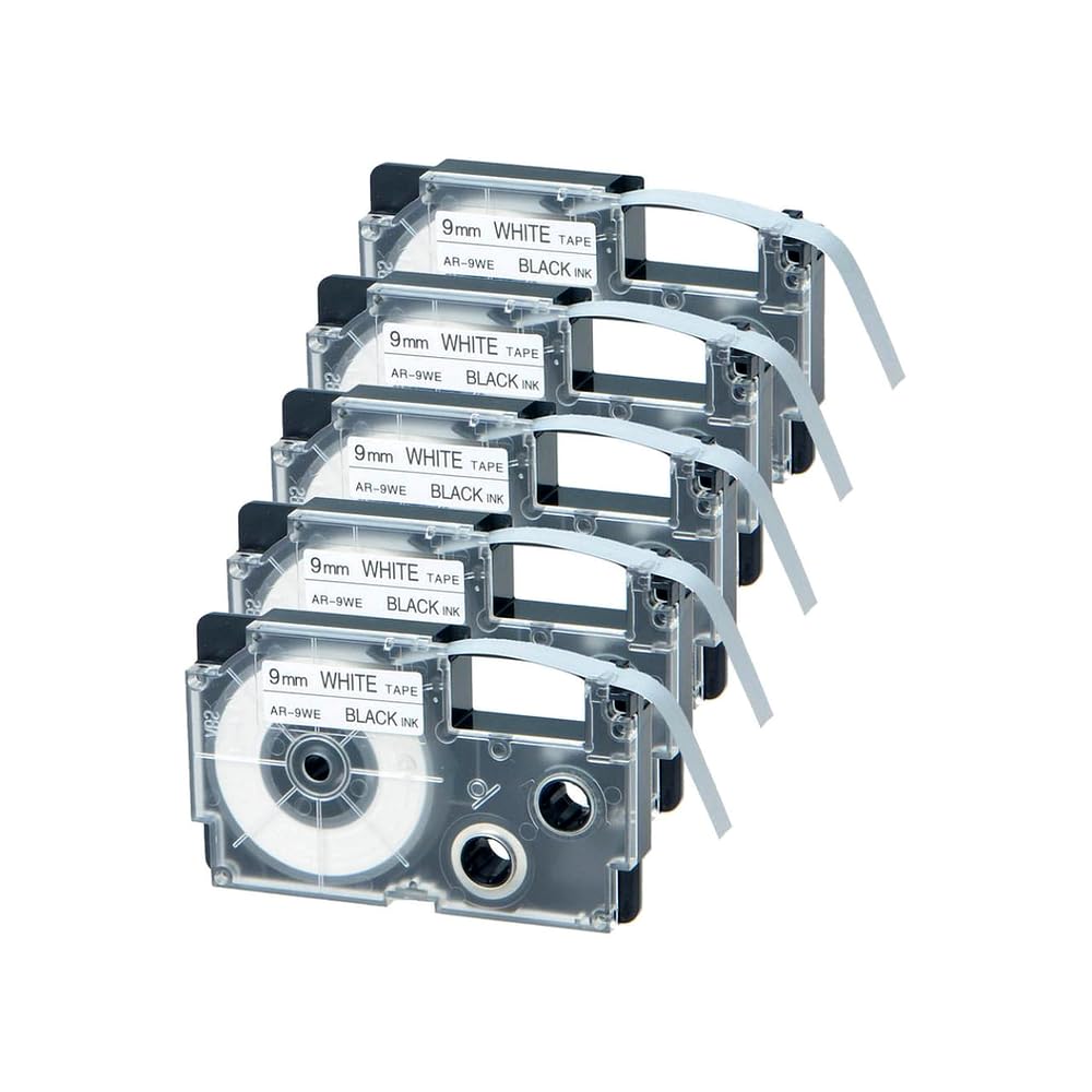 5 etichette nero su bianco 9 mm x 8 m compatibili con la stampante per