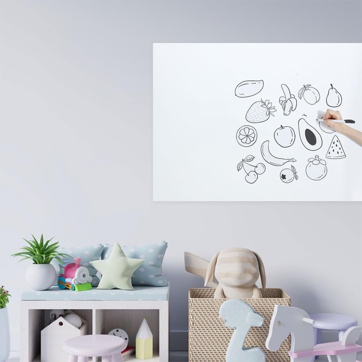 Pizarra Blanca Grande Adhesiva Electrostática para Pared 60X300 CM Borrable y Reutilizable Papel Pintado Removible para Escuela Oficina y Decoración Infantil