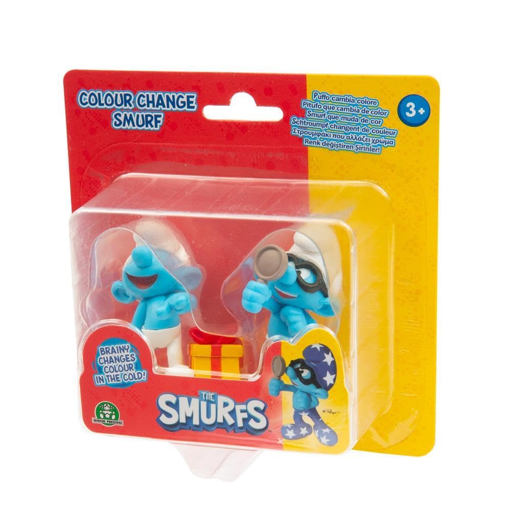 Coppia Personaggi Puffi Burlone e Quattrocchi, Alti 5,5 Cm, Il Puffo Quattrocchi Cambia Colore Con Il Freddo, Per Bambini A partire Dai 3 Anni