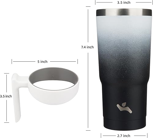 Miniatura 4 de Konokyo Vaso de 20 onzas con asa y 2 pajillas, 2 tapas, botella de agua aislada de acero inoxidable, taza de vacío reutilizable, para viaje, día y