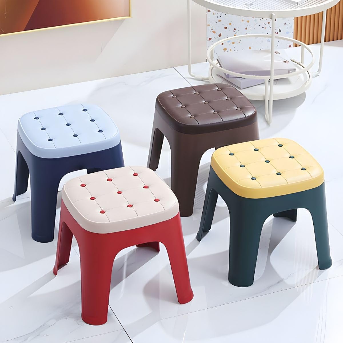 Divik Thickened Plastic Stools for Home Use in The Living Room, Kitchen & Bedroom, Simple Dining Table Chairs, Stackable Non-Slip Chairs for Sitting Kids Baby Girl Boy Infant (1Pcs)-image-3
