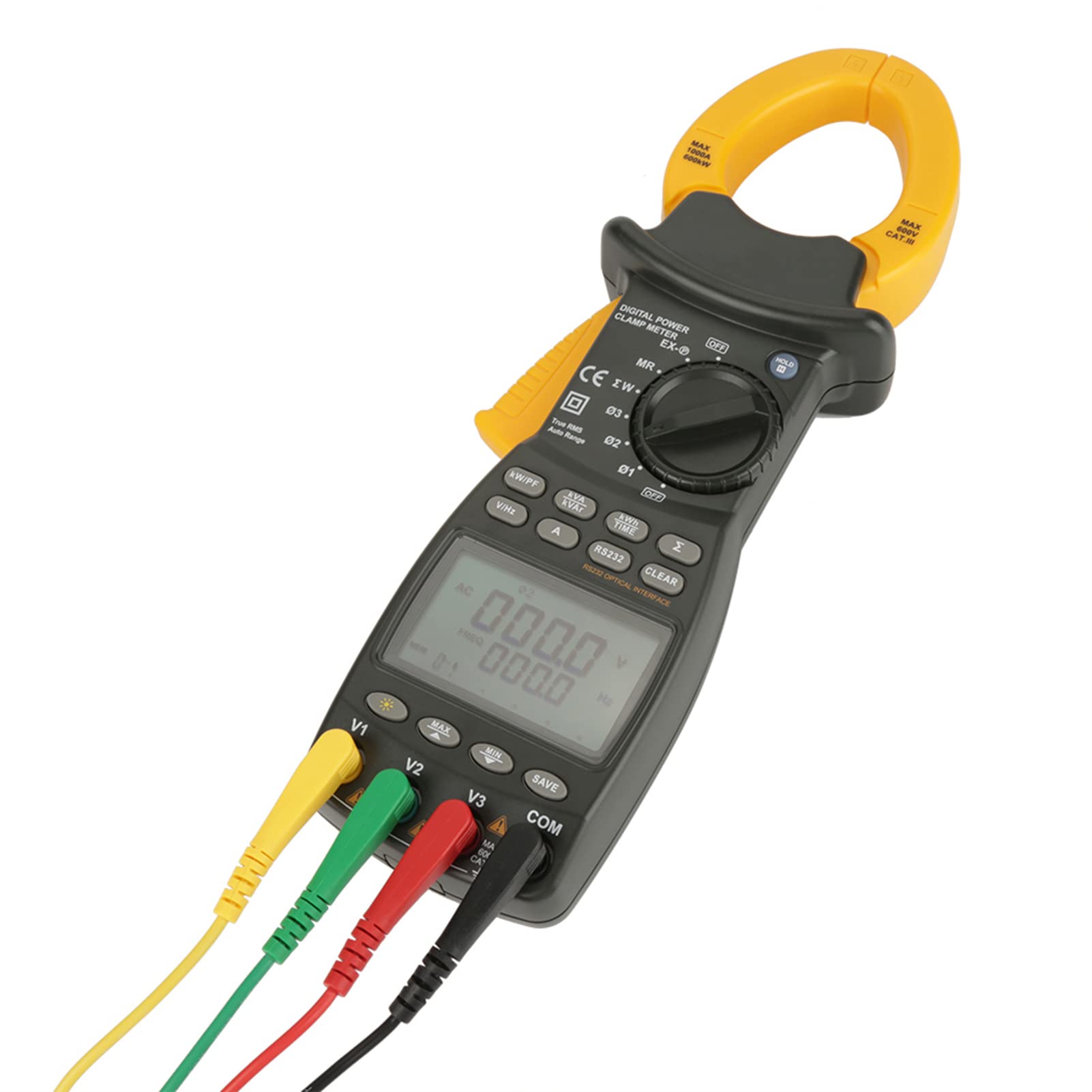 PEAKMETER MS2203 Pinza Amperimétrica Digital de Potencia, Multímetro Trifásico, Frecuencia de Factor de Potencia de Corriente de Voltaje, Pantalla Doble de Alta Precisión para