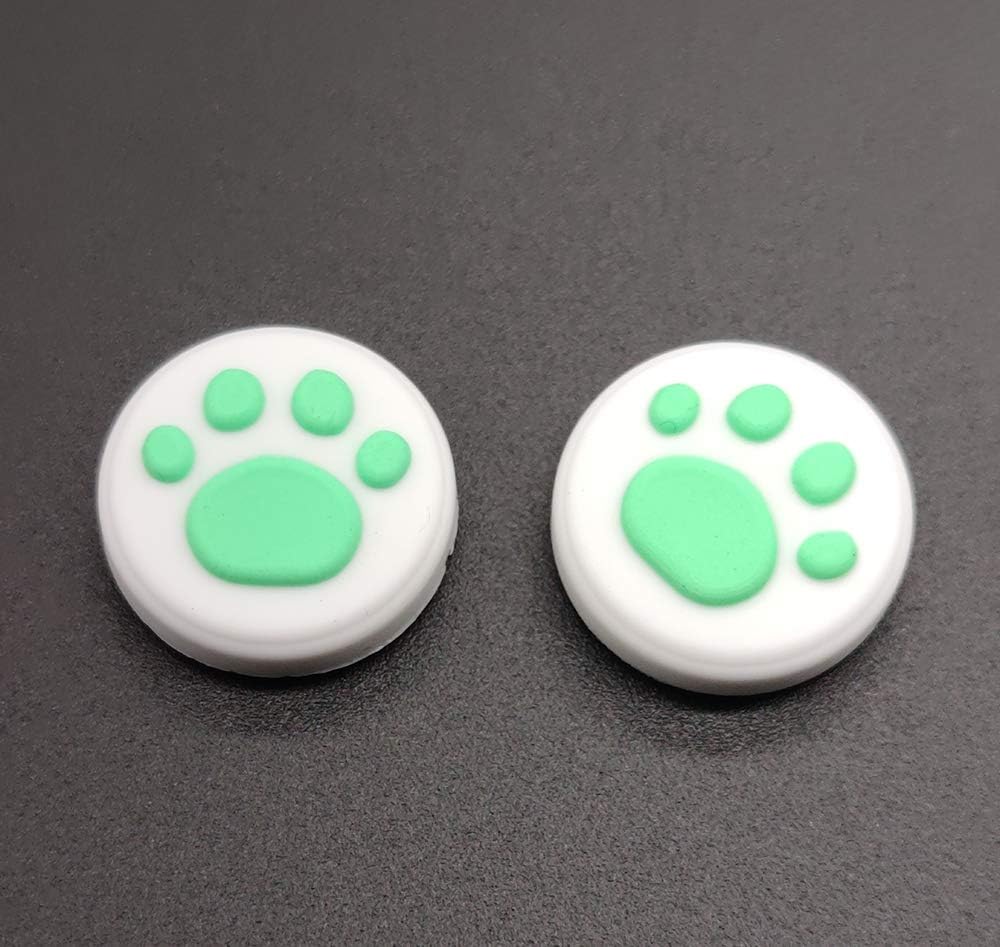 2 x Silicone Analog Controller Thumb Stick Joystick Grips Cap for Switch NS & Switch Lite Controller ThumbStick Cute Cat Paw Claw (White-Green)