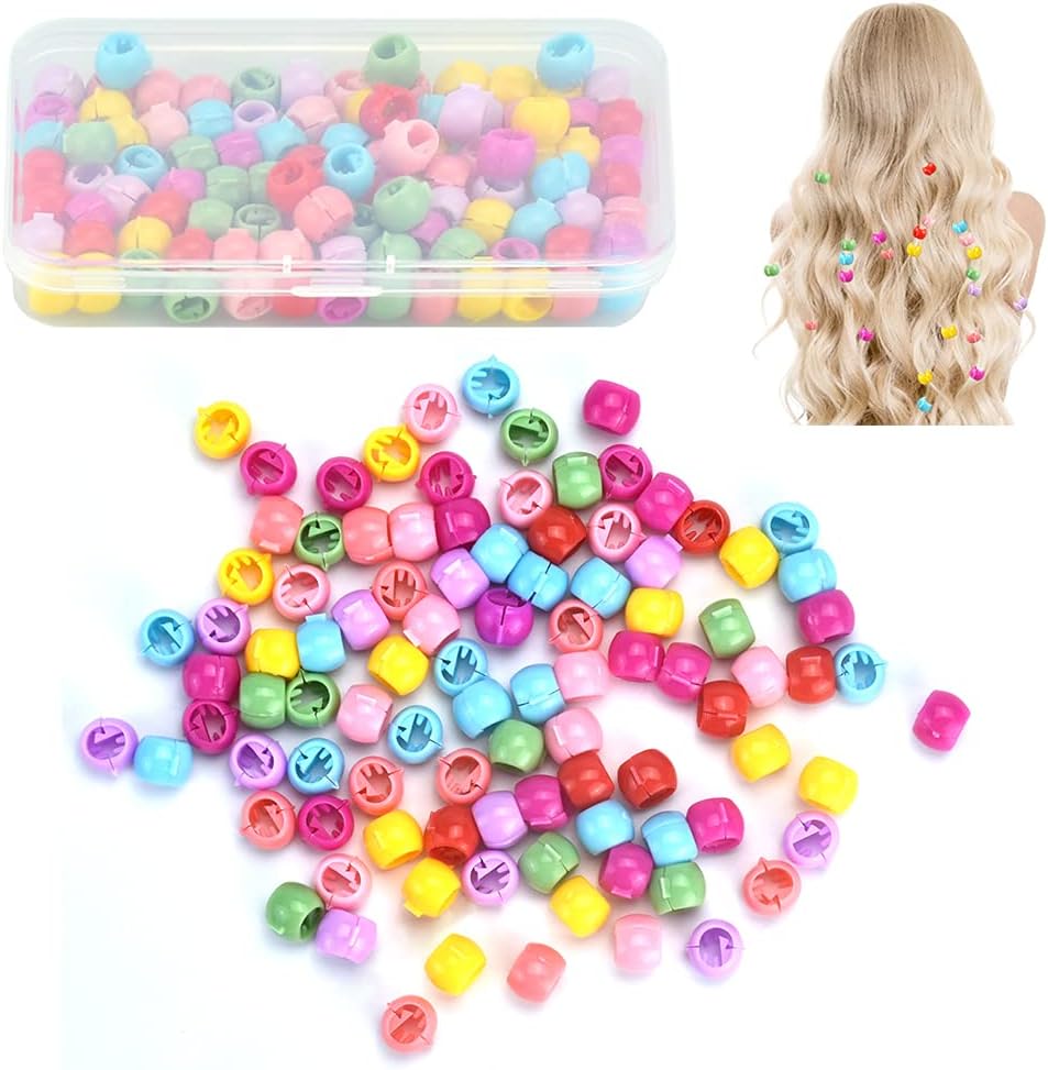 BUENTYA 100 Pcs Mini Beads Hair Claw Colorful Mini Hair Claw Clips Hair Bead Clips Plastic Hair Clamp Bead Hair Clip Candy Color Round Hair Clips with Plastic Box Headwear for Hair Braids Girls Women