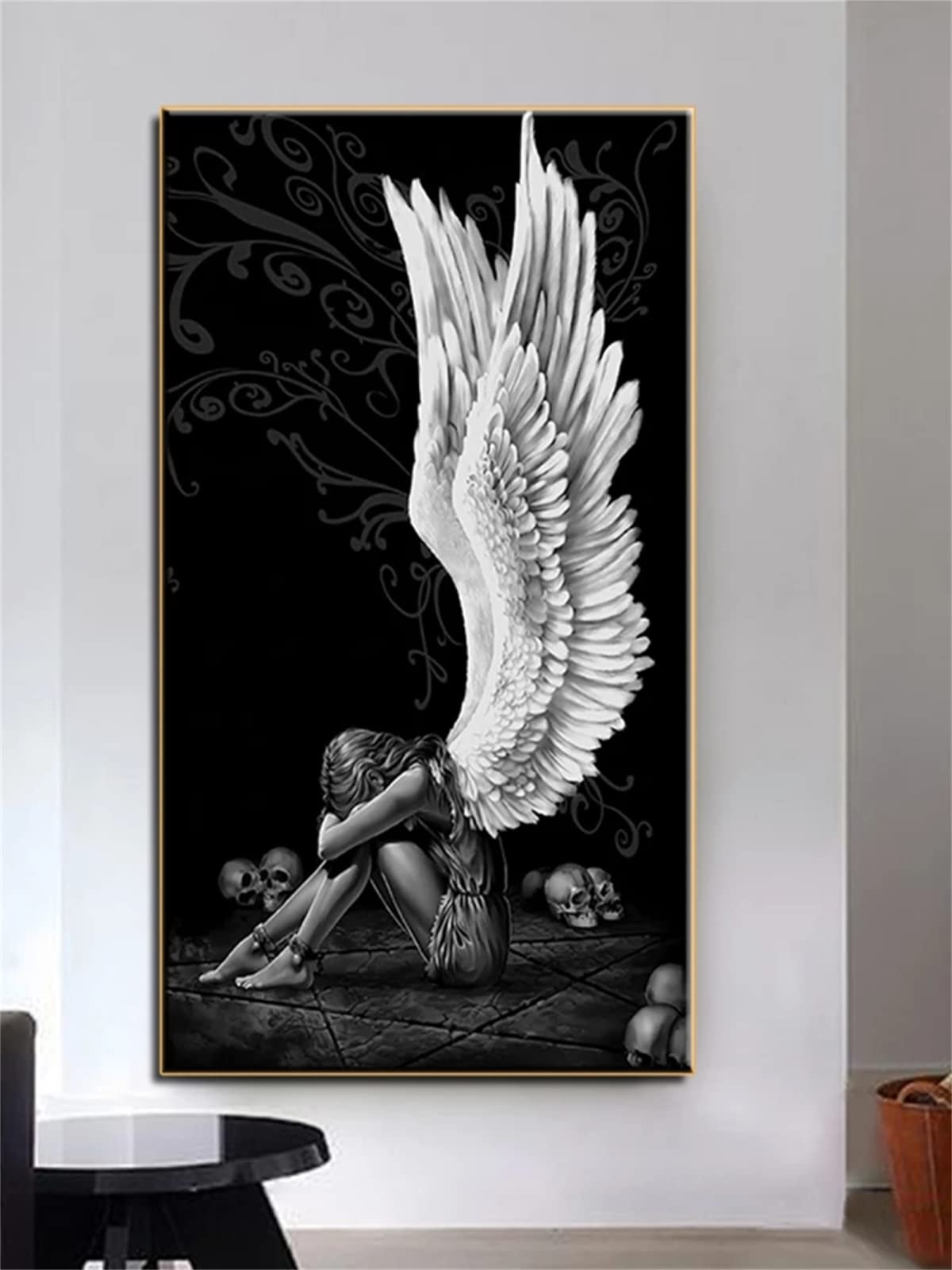 Qiaojie Diamond Painting,5D Diamond Art Full Drill Black and White Angel Wings,Diamond Painting Kits for Adults,Crystal Cross Stitch Diamond Arts and Crafts Pictures, Home Wall Decor 40x80cm