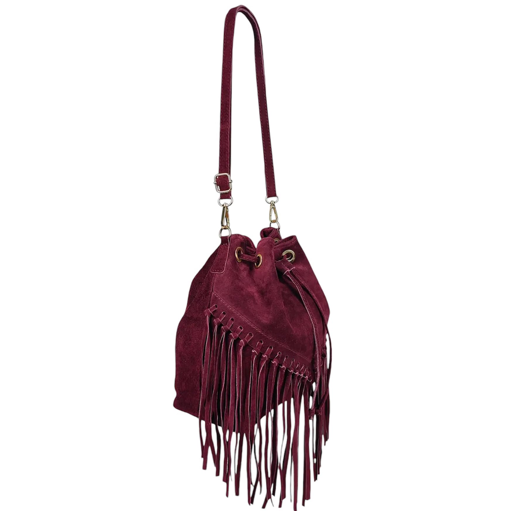 Eimertasche aus Wildleder mit Fransen 26 x 13 x 26 cm