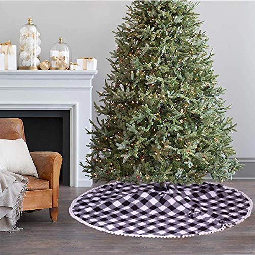 Sevenfish 48 Inch Buffalo Plaid Christmas Tree Skirt Black And White Buffalo Check Tree Skirt With Pom Pom For Christmas Decorations #TOP4