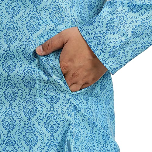 Image of SOJANYA Plus Men's Navy Blue Self-Design Cotton Linen Printed Kurta