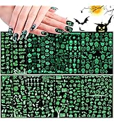 14 Sheets Halloween Nail Art Stickers, Wsimily Luminous Halloween Self Adhesive Glow in The Dark ...