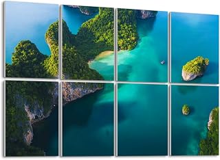 Art Acoustic Panels Self Adhesive Aerial view limestone peaks Looking out vast blue ocean island sunrise 8 Packs Decorative Soundproof Wall Panels Large Sound Absorbing Panels for Home Office 48"x32"