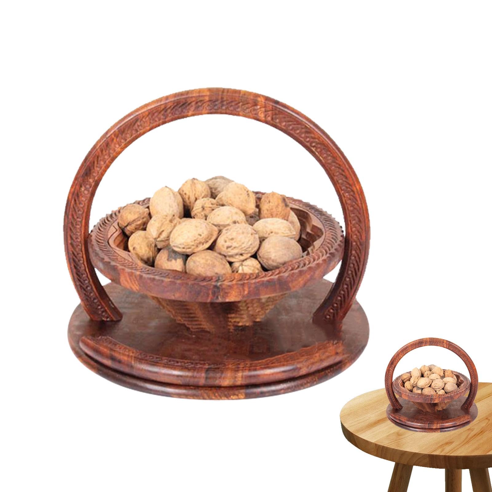 Paniers pliants pour noix de, panier pliable pour fruits secs | Panier à fruits pliable à 4 compartiments pour table de cuisine - à partir de fruits sculptés en bois faits à la main pour