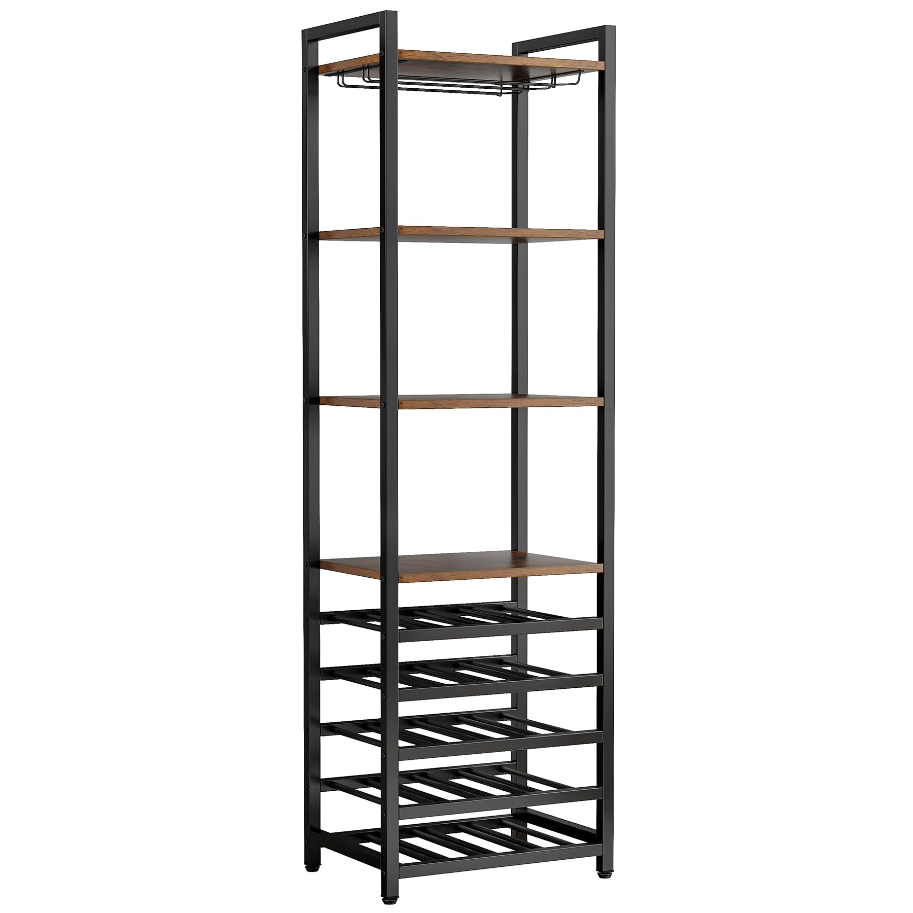 Tribesigns Botellero Vino con Soporte para 20 Botellas, Organizador de Almacenamiento de Vino con Soporte de Copas de Vino, Soporte para Botellero de Madera para Salón, Cocina,35 x 45 x 180cm (Marrón)