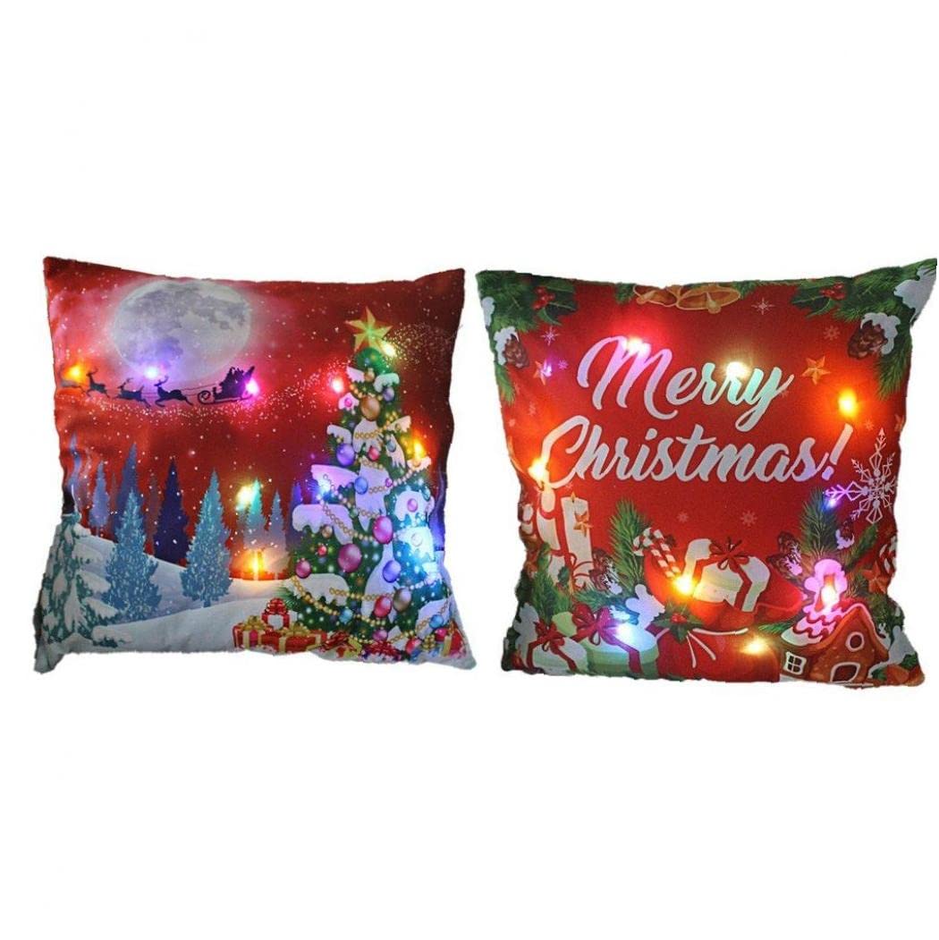 Haowul Style2 Christmas Cushion Cover 45X45 Led Light Christmas Decorations For Home Santa Claus Printed Christmas Pillow Case