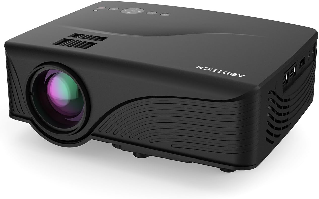 Abdtech Mini LED Multimedia Home Theater Projector with 1200 Luminous Efficiency - Max 120" Screen Optical Keystone USB/AV/SD/HDMI/VGA Interface – Ideal for Video Games, Movie Night, Family Pictures