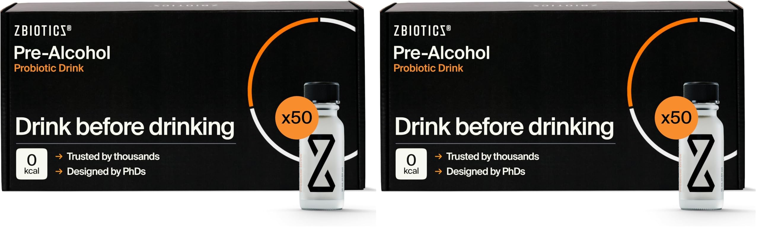 ZBiotics — Feel Better After Drinking, Wake Up Refreshed, Science-Backed, Patented Probiotic for Easier Mornings, Travel-Friendly, 100-Pack of 0.47 Fl Oz Bottles (50 Pack)