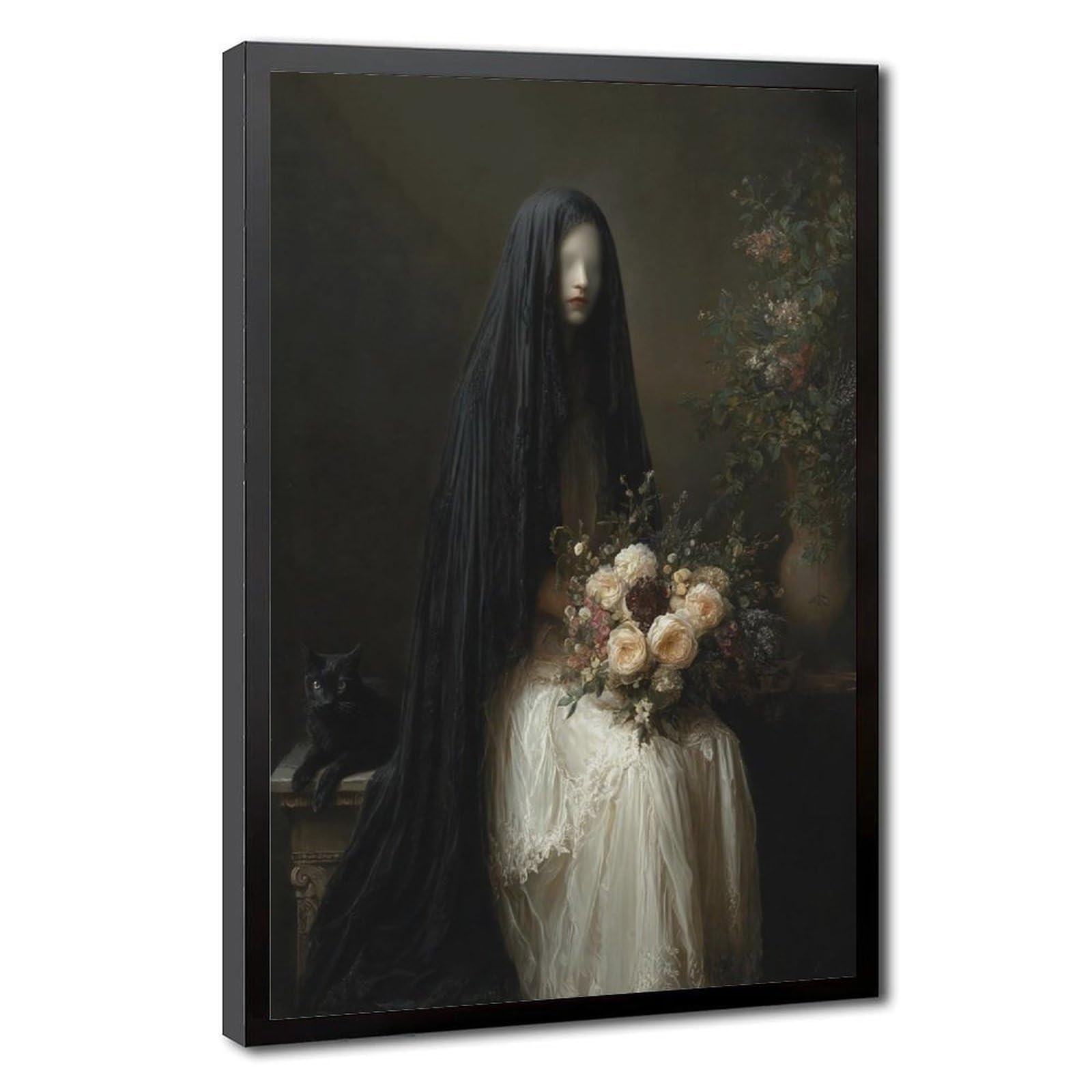 Bareronor Brown Gothic Mourning Portrait Canvas Poster Bedroom Decor Landscape Office Room Decor Gift 16" L X 24" W