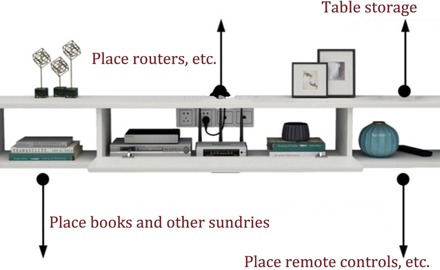 Modern Wall-Mounted Floating TV Stand with Drawers - Stylish White Media Console & Entertainment Center, Space-Saving Wood Shelf for Living Room, 120x20x18 Inches.
