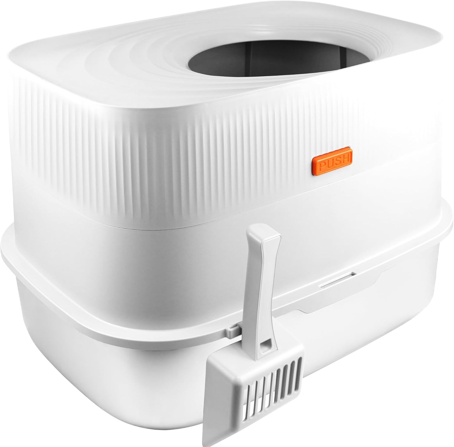 Enclosed Stainless Steel Large Cat Litter Box, Oversized Enclosed Cat Litter Box with Top Entry,Includes Cat Litter Scoop, Easy Clean, Suitable for Medium and Large Cats(White)