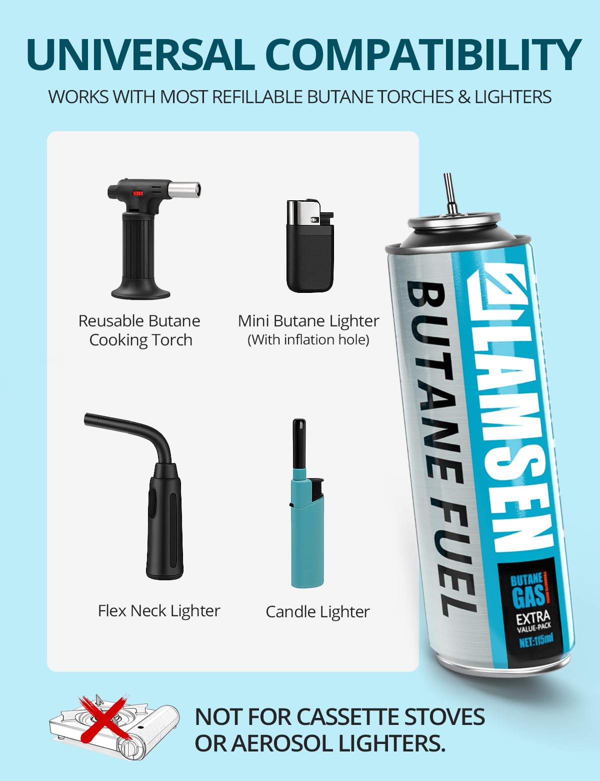 Amazon.com: Lamsen Butane Refill - 115ml, Butane Fuel for Torch