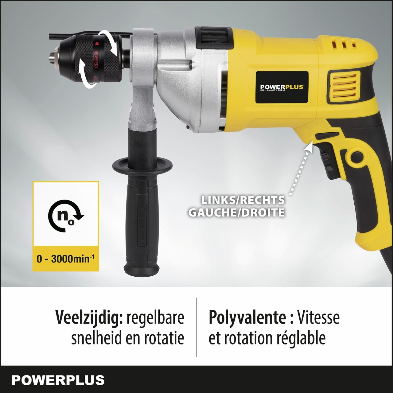 Powerplus Trapano a percussione elettrico POWX0270-2 in 1: foratura e foratura a percussione, trapano cablato da 850 W e 26 Nm, Avvito a sinistra e a destra