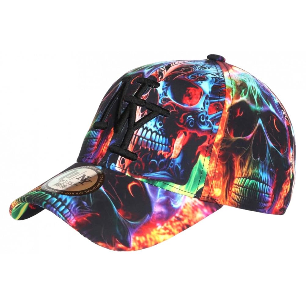 Casquette Baseball Bleue Avec Print Tête De Mort Cartoon NY - Taille Unique - Marque Hip Hop Honour - Neuf Avec étiquettes