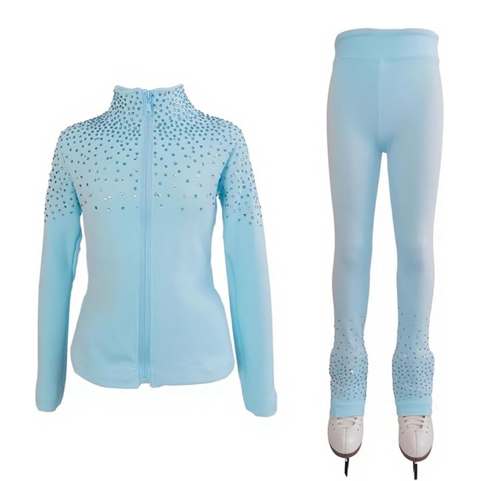 LIUHUO Pantalon de Patinage Artistique pour Filles et Femmes Rose Polaire Polyester Pierres de qualité Leggings de Patinage sur Glace