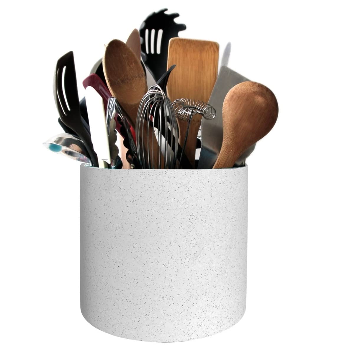 White Toughened Ceramic Utensil Holders Set 2 - White with Black speckles 16cm + 11cm - Kitchen Utensil Holder and Bathroom Use - Image 3