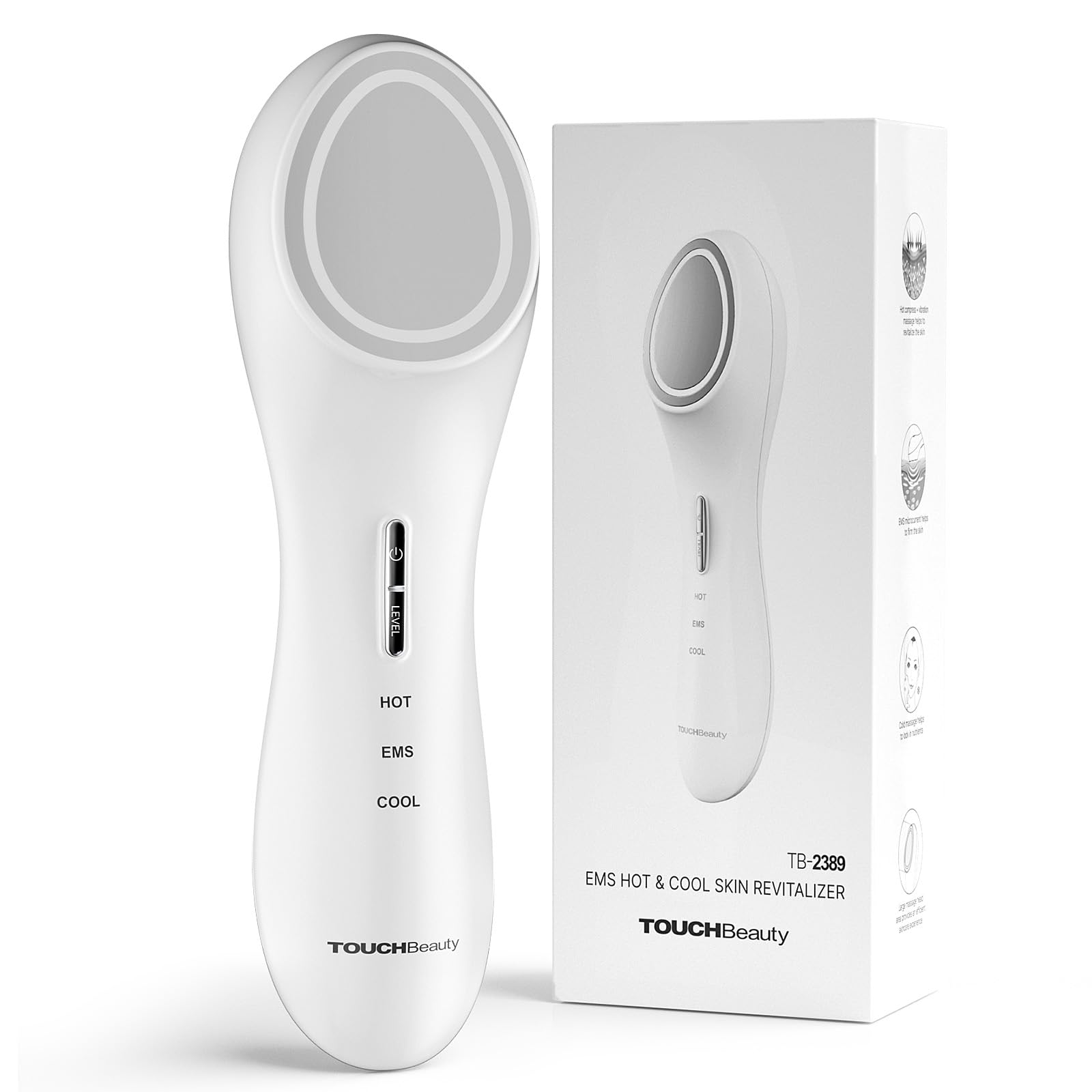 TOUCHBeauty Cara Antiarrugas, Masajeador facial Eléctrico con modo EMS y frío/calor, Masajeador de Belleza Para Reafirmar la Piel Para Rostro y Cuello