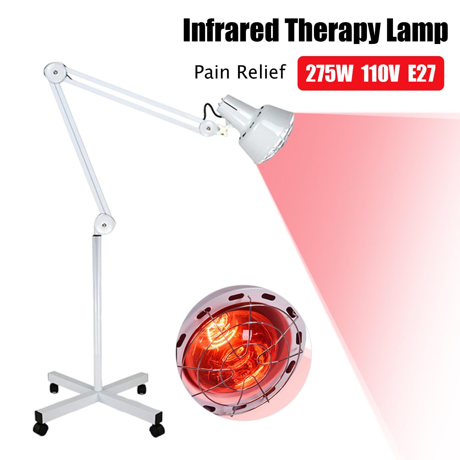 Lampada a infrarossi, 275 W, lampada a luce rossa a infrarossi, per uso domestico, illuminazione a infrarossi, set regolabile per il trattamento di raffreddori e tensioni muscolari