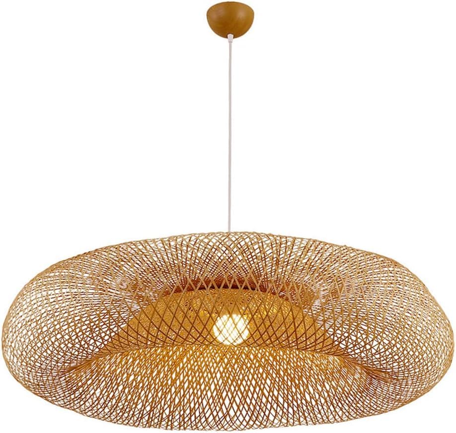 Lustre en osier tissé réglable et abat-jour tropical en bambou pour plafond