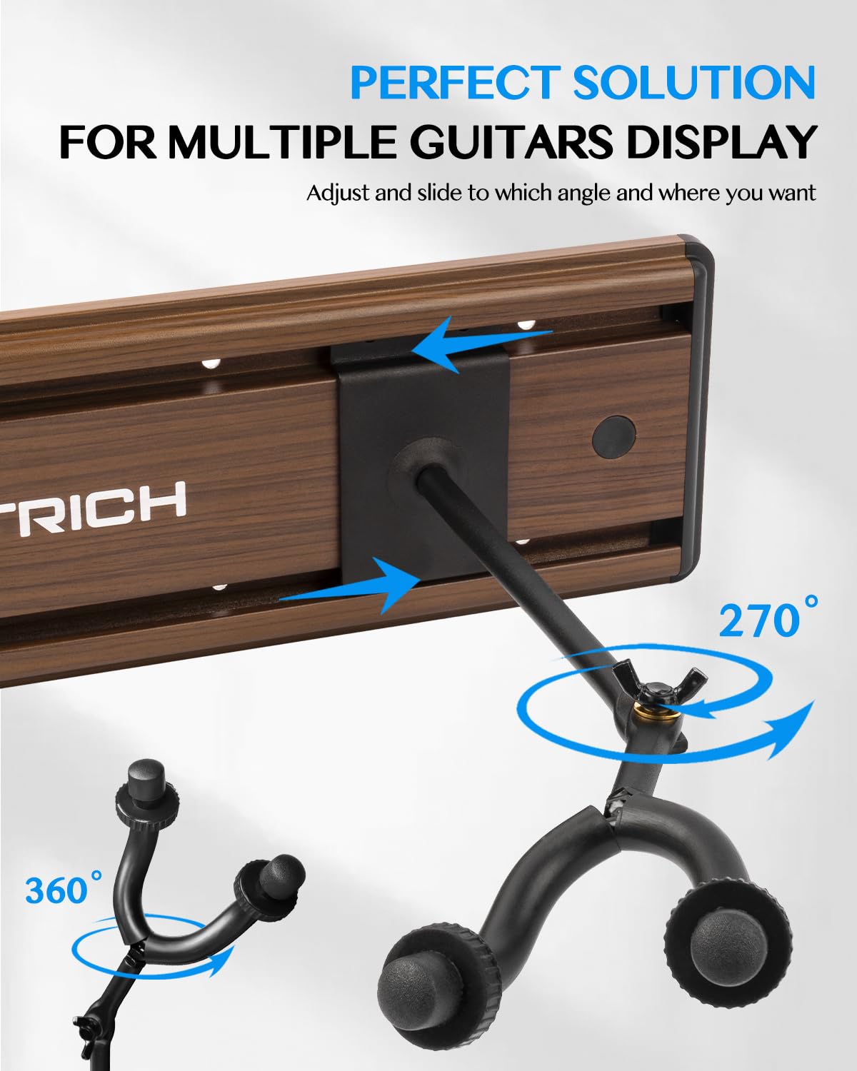 STRICH Appendini da parete per chitarra, in legno di noce, contiene 8 chitarre, supporto in metallo resistente, set di display regolabile