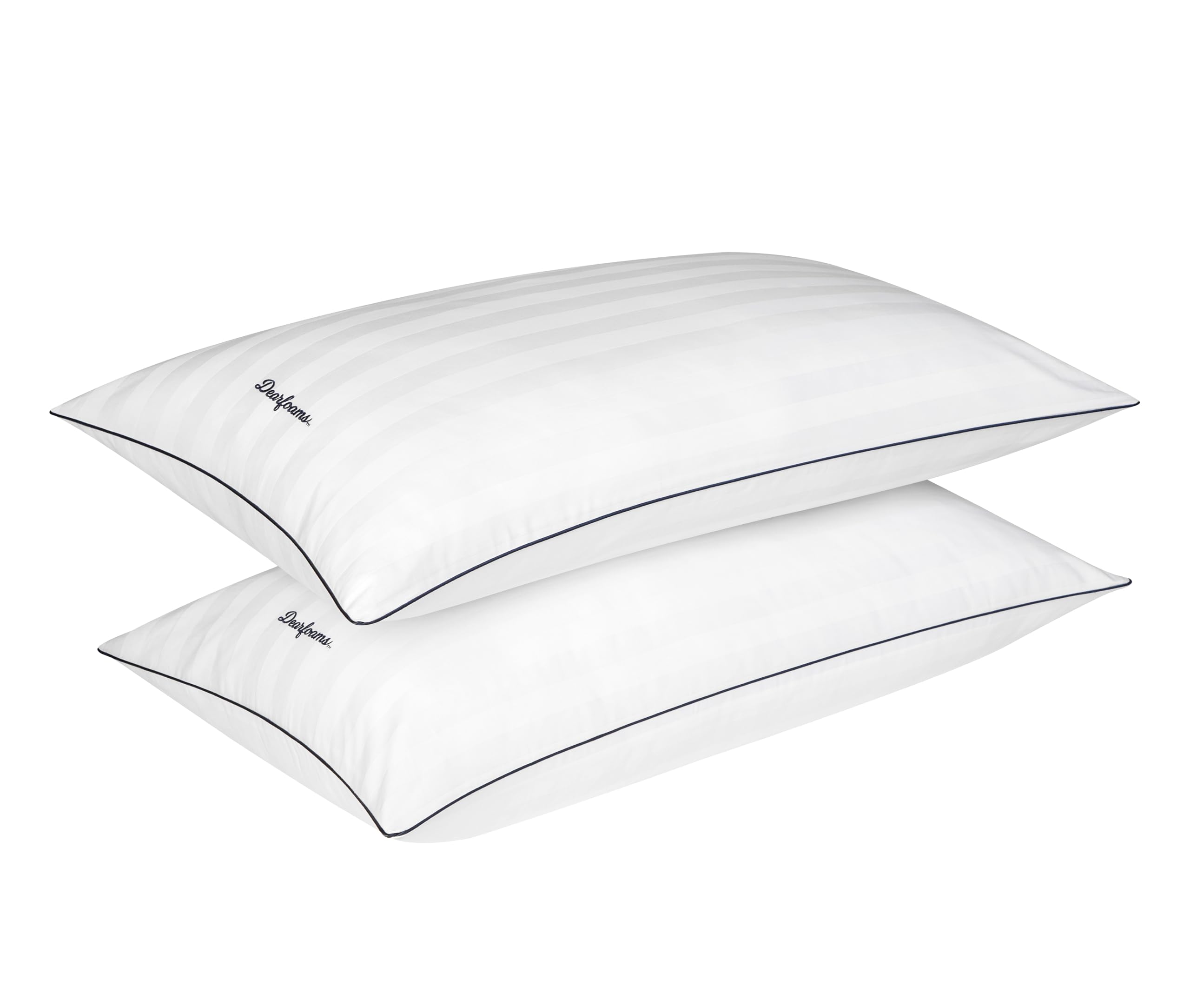 Dearfoams Bed Pillows Set of 2 King Size Luxurious Cotton Stripe Down Alternative Bed Pillows Supportive for Back