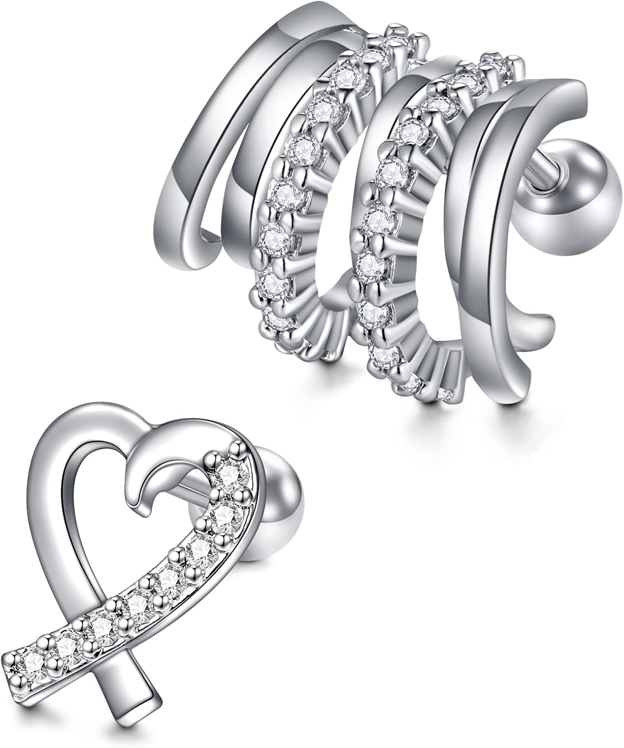 LAURITAMI 2 Piezas 16G Helix Pendientes Cartílago Piercing Acero quirúrgico 6mm CZ Diamante Serpiente Mariposa Tragus Conch Daith Piercing Joyería