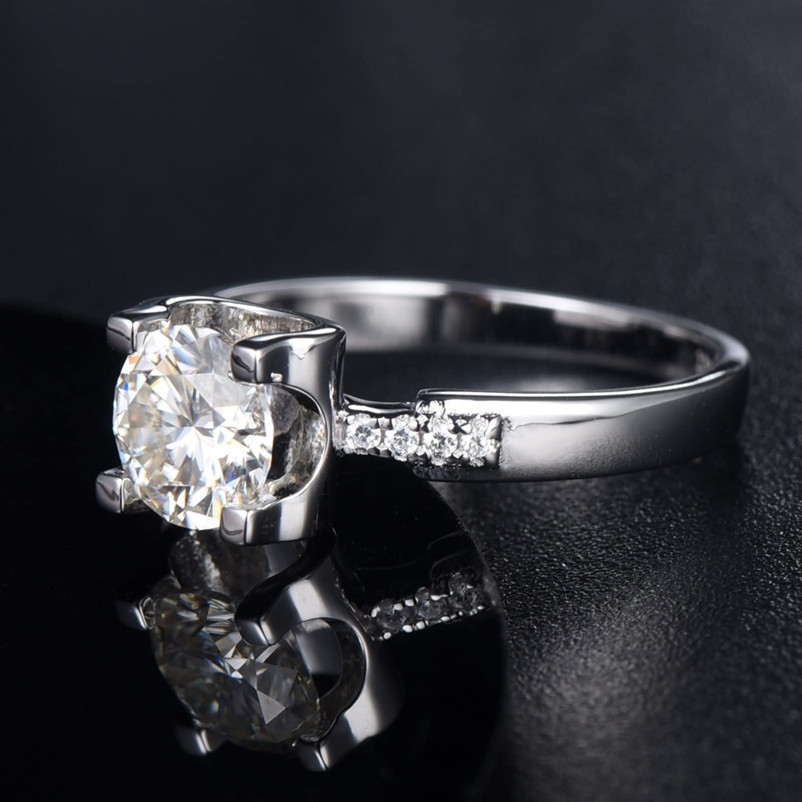 WXKAGF Eheringe, Verlobungsringe, Knöchelringe aus 925er-Sterlingsilber, Solitär, einfaches Design, Silber mit weißem, rundem, brillantem Moissanit