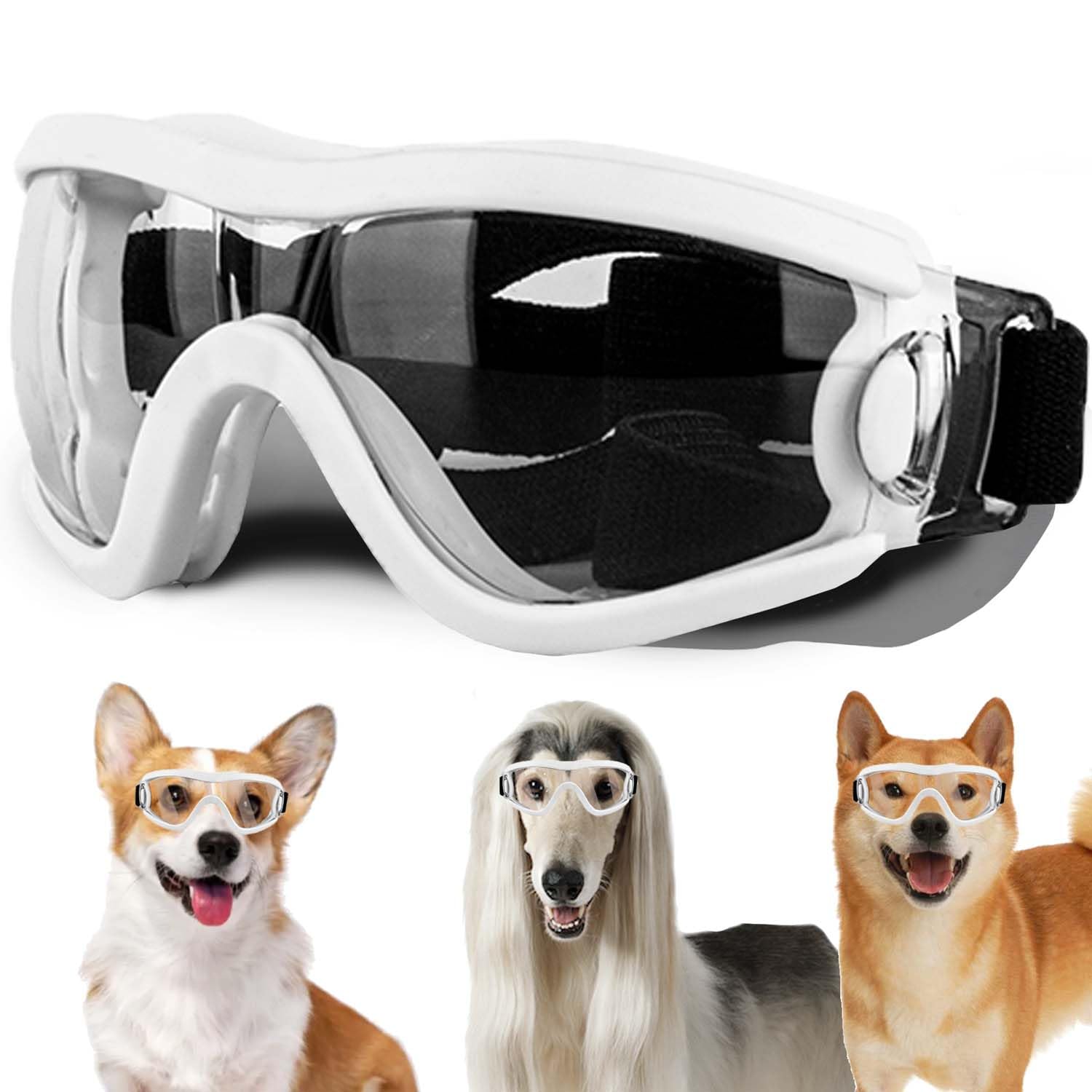Medium Dog Sunglasses with Adjustable Strap UV Protection, Winproof Puppy Sunglasses